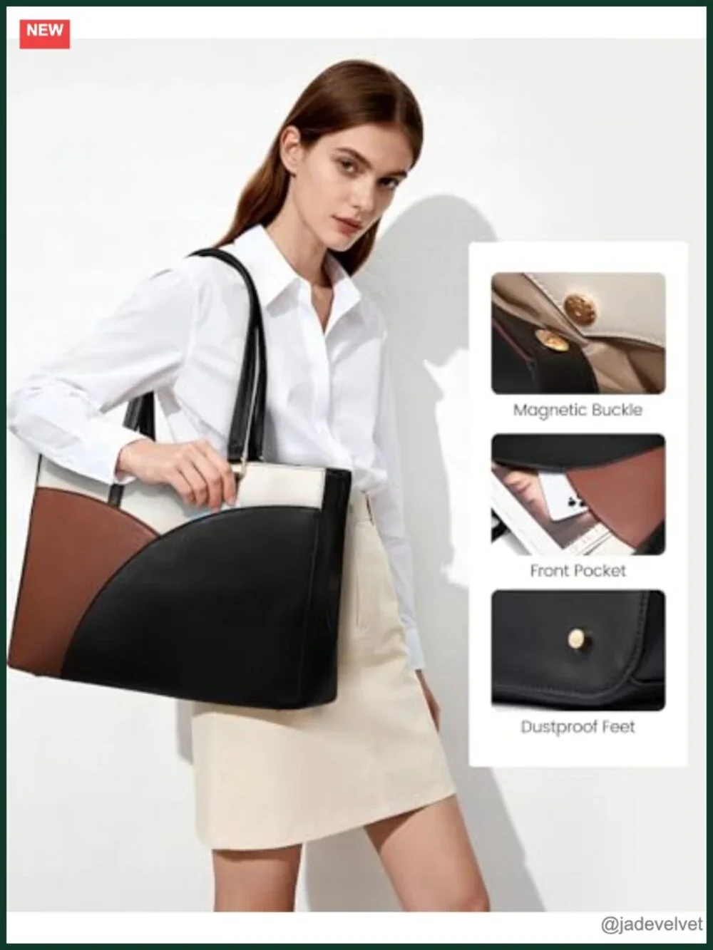 Waterproof PU Leather Laptop Tote Bag, 15.6